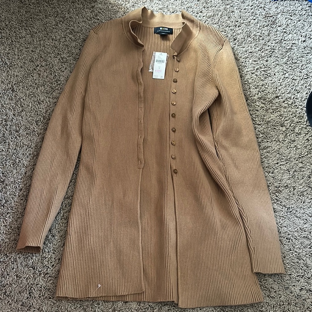 Anthropologie beige ribbed shawl with collar